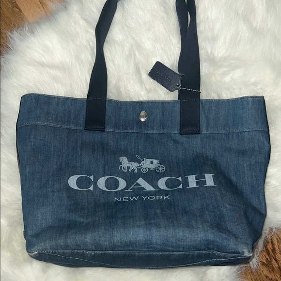 Coach Denim Blue Tote with Black Straps - Picture 1 of 6